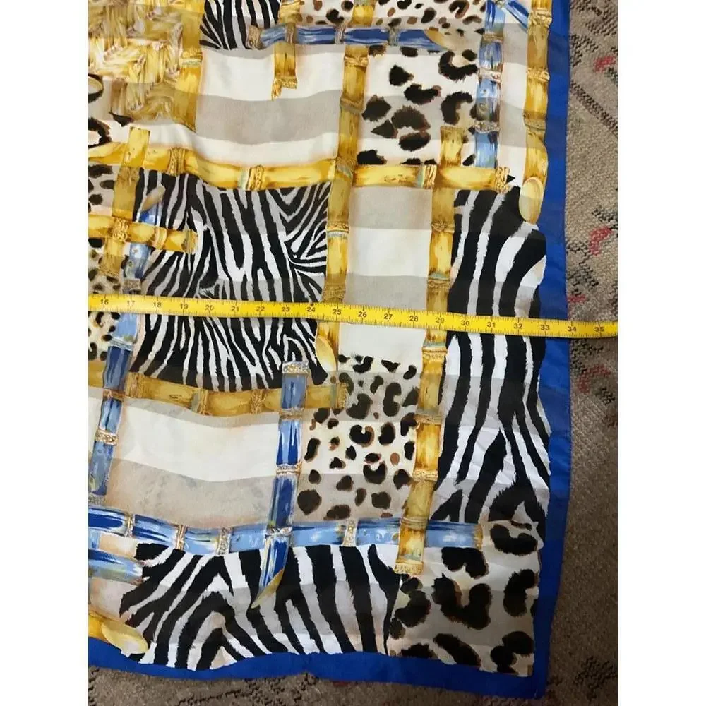 Stylish Animal Print Scarf with Blue Trim 34” x34”